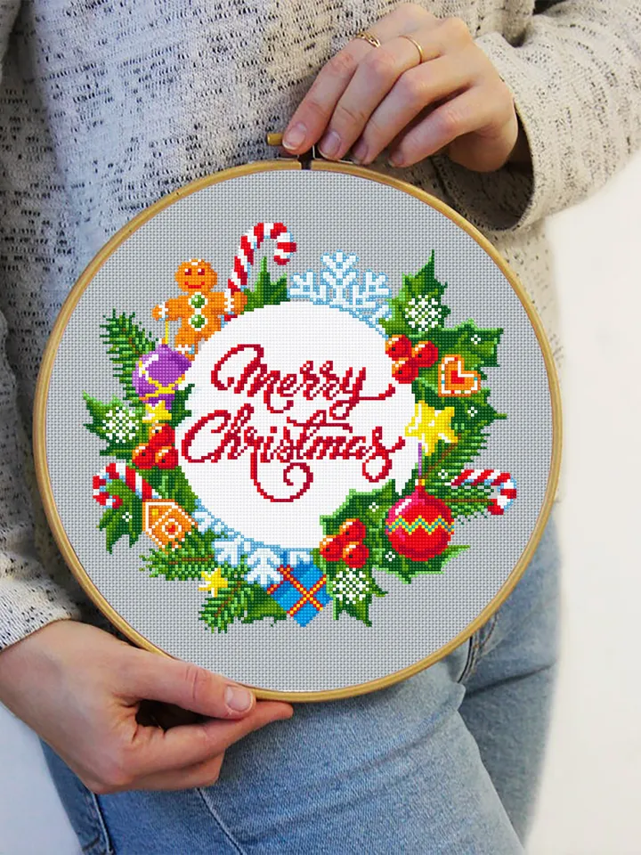 Merry Christmas cross stitch pattern download PDF Winter wreath cross stitch chart Christmas pattern digital Holiday embroidery PDF #N21