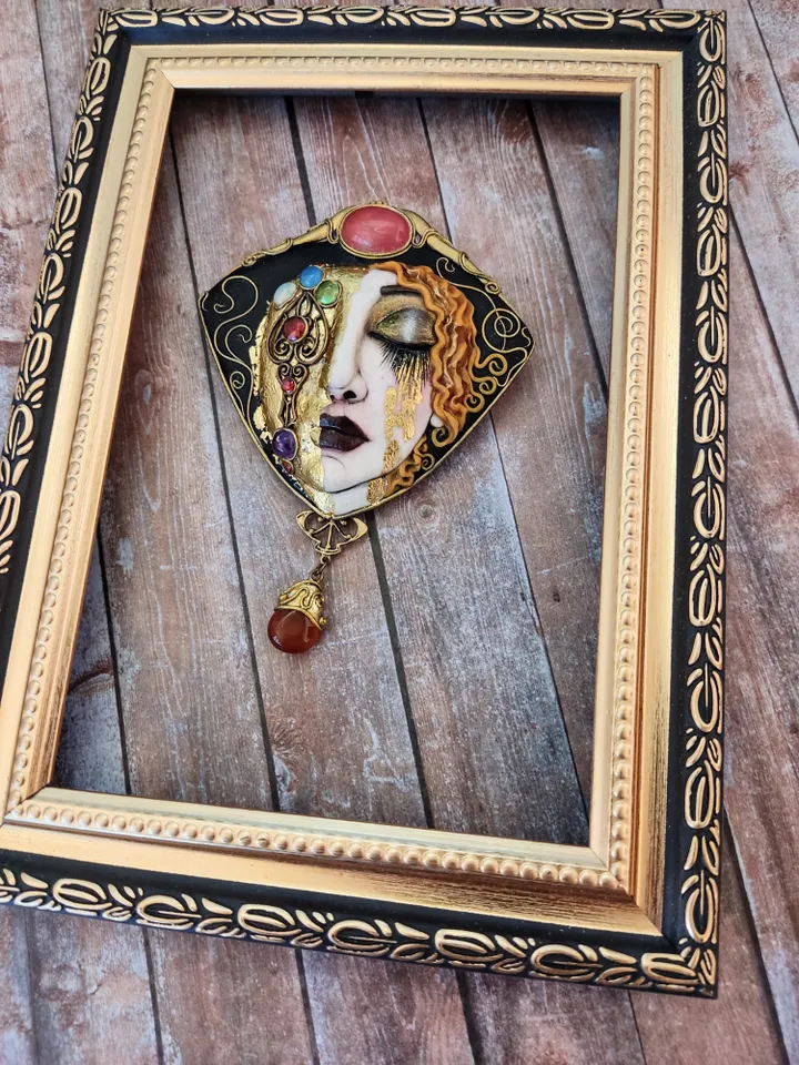 Necklace-brooch "Golden Tears" based on the painting by Anne-Marie Zilberman