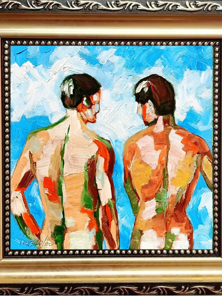 Two Male Bodies Impasto Oil Painting Gay Original Art Men's Friendship Artwork Gifts by ArtProkopaloSv