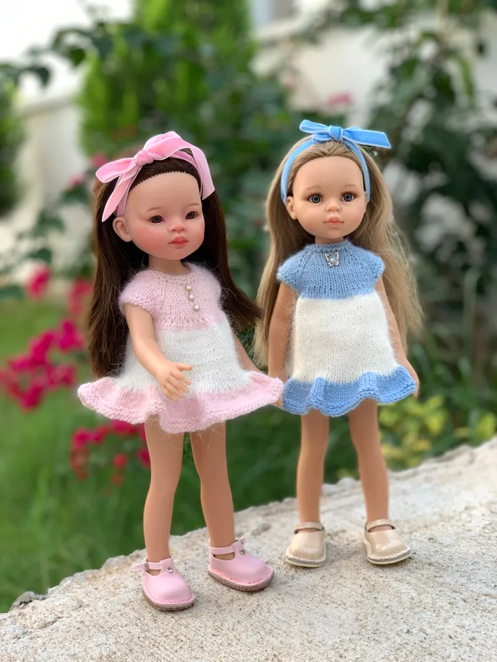 EASY Dress PDF Knitting Pattern Tutorial BASIC Dress Short Sleeves for Paola Reina doll (12"/32 cm) eng