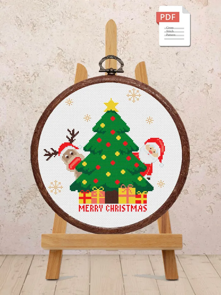 Merry Christmas Cross Stitch Pattern, Christmas Cross Stitch Pattern, Cat Cross Stitch Pattern, Christmas Moose Cross Stitch Pattern #hld010