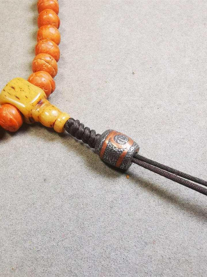 Gandhanra Handmade Tibetan Mala Spacer Beads,Cold Iron 3 Eyes Dzi Marker Beads for Prayer Beads Necklace Accessories,0.35&quot; × 0.43&quot;