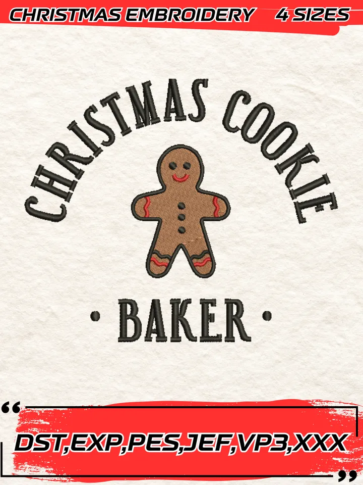 Christmas Cookie Baker Embroidery Design,Christmas Embroidery Design,4 Sizes, Digital Download