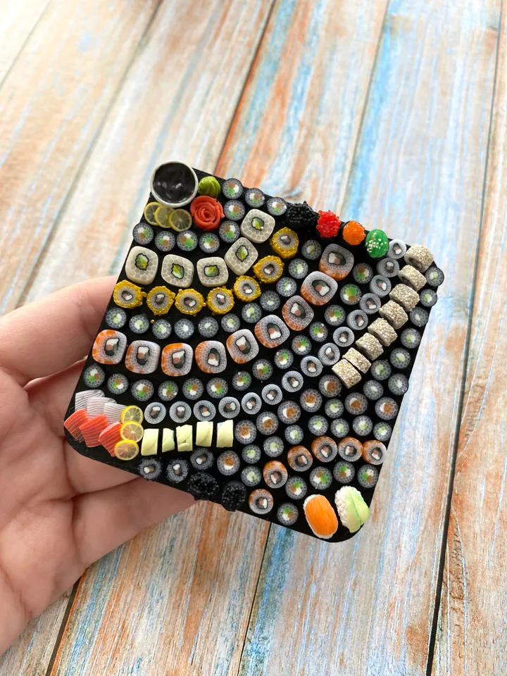 Magnet Miniature Sushi Board with Polymer clay Souvenir