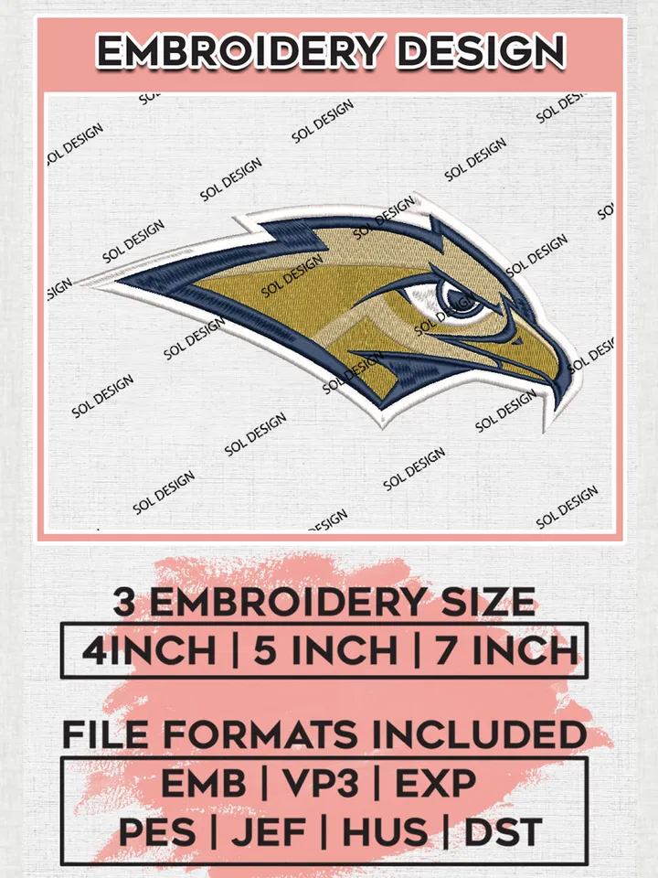 Oral Roberts Golden Eagles Team Head Mascot Logo Embroidery Design Files, NCAA Oral Roberts Golden Eagles Machine Embroidery, NCAA Teams, Game Day, 3 sizes, NCAA Machine embroidery designs, Digital Download