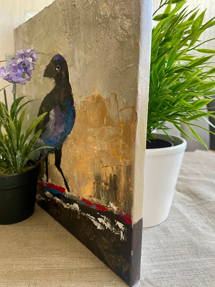 Crow painting, Original bird oil painting on canvas,  Raven wall art, Gothic home decor