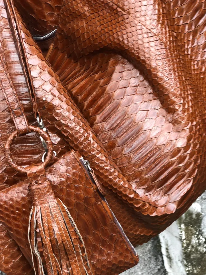Big Soft Hobo Genuine Python Skin Polished Brown Bag | Exotic Python Leather Bag | Large Soft Leather Handmade Bag | Snakeskin Bag Woman
