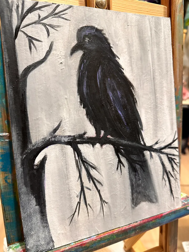 Oil Painting Raven Raven on a Bird Branch Winter Landscape Minimalism Wall Decor Cardboard 10x8 inches 25x20 cm