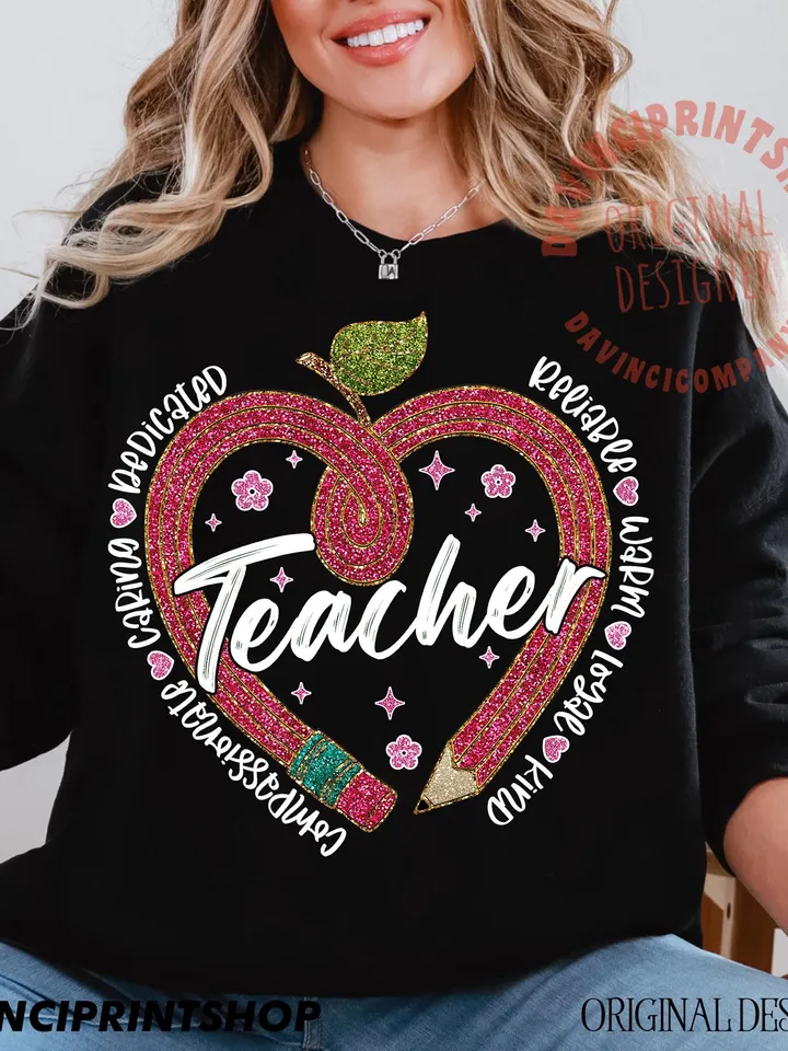 Valentine Teacher Heart Pencil Png, Teacher Valentine png, Teacher png, Valentines png, Teacher Gift, Glitter, Love, Heart, png designs
