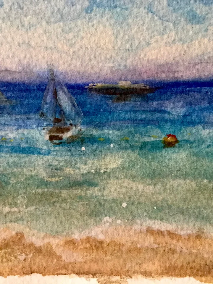 Tenerife Panoramic seascape,Las vistas beach,original watercolour painting,ocean,beach painting,boats painting,watercolour gifts.