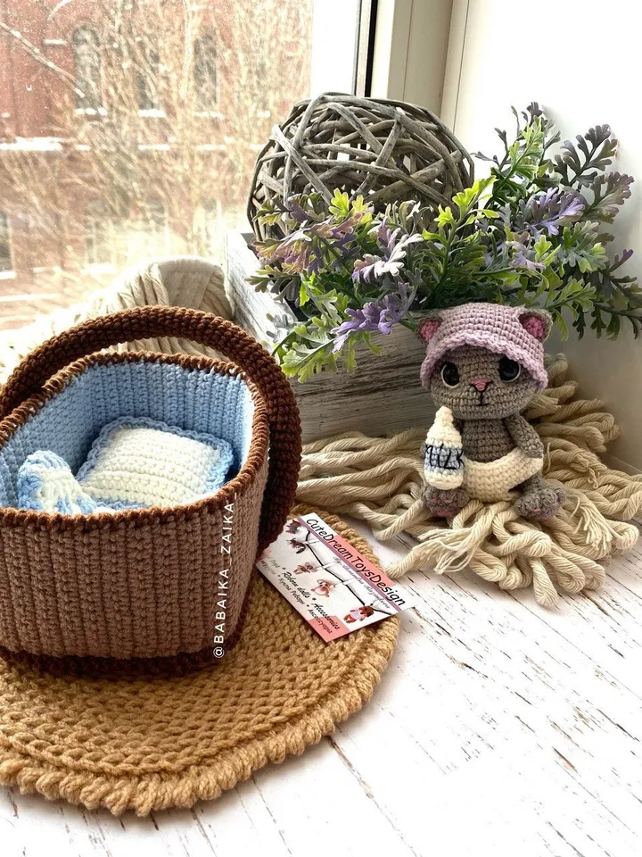 PDF Crochet Pattern Baby Cat in a Basket, Amigurumi cat pattern, Crochet Kitty, Cute cat, Animal pattern, Amigurumi animal, Crochet animal