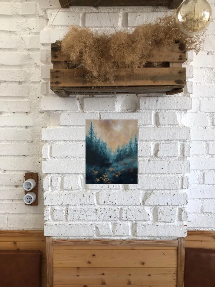 Forest Oil Painting Trees Original Wall Art Foggy Forest Painting