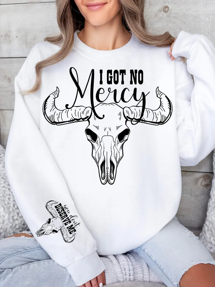 I Got No Mercy Svg Png, Country Song Png, Western Country Designs, Trendy Western Png, Bull Skull Design Png Sleeve Shirt Design Svg Png