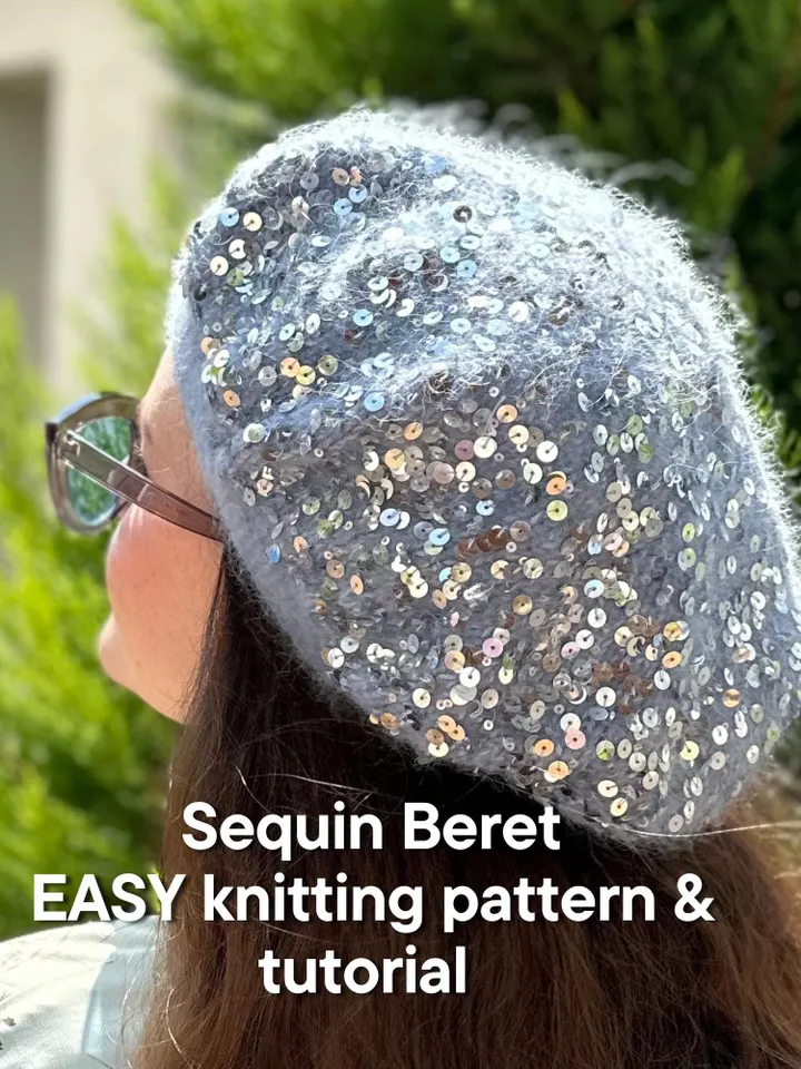 EASY seamless sequin knitted beret PDF Pattern & Tutorial - for beginners