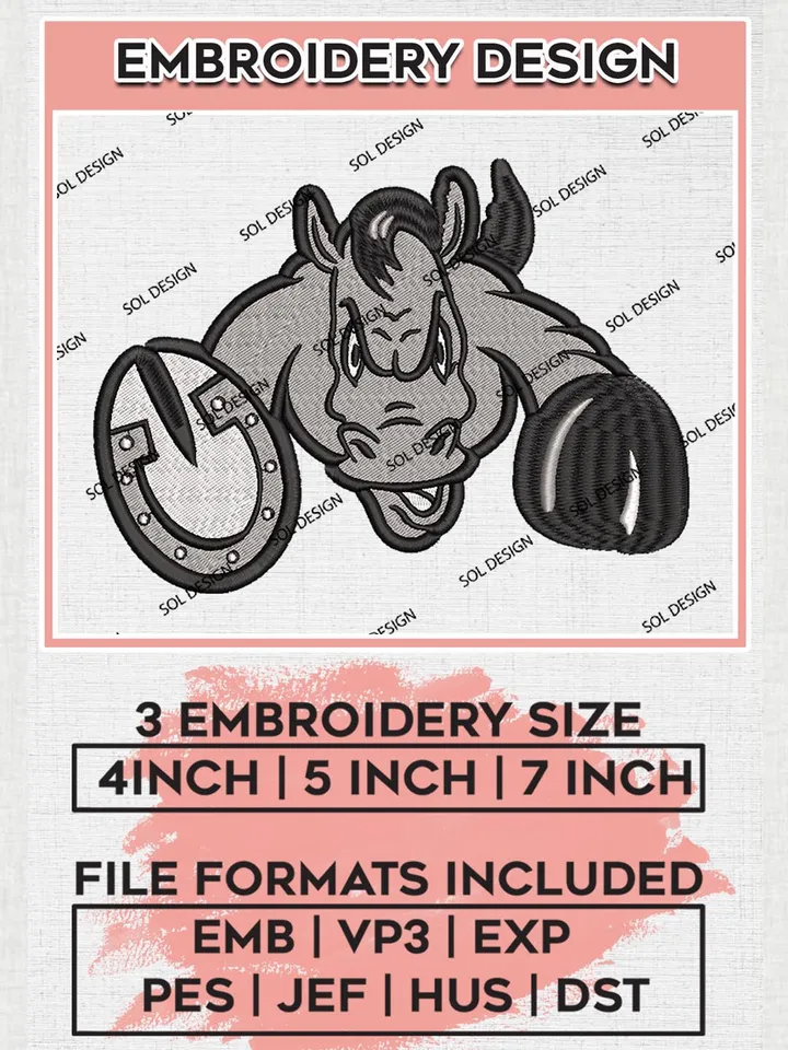 Rider Broncs NCAA Team Mascot Logo Embroidery Design Files, NCAA Rider Broncs Machine Embroidery, NCAA Teams, Game Day, 3 sizes, NCAA Machine embroidery designs, Digital Download