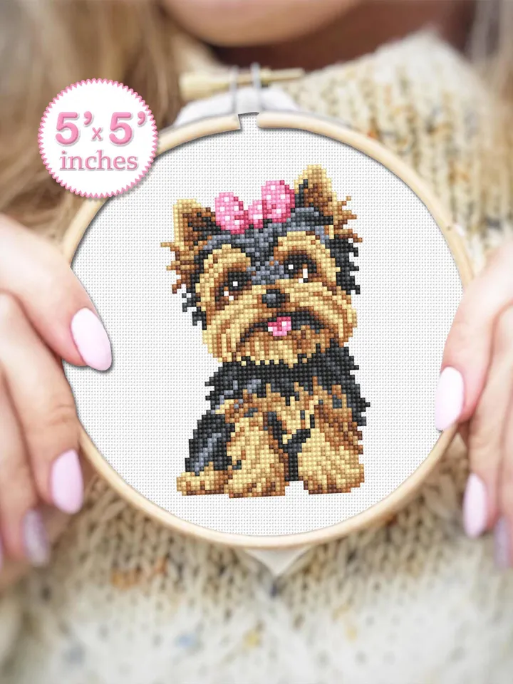 Yorkie dog cross stitch pattern PDF download Small pet cross stitch chart for beginners, Cute dog pattern digital PDF Yorkshire terrier #K66