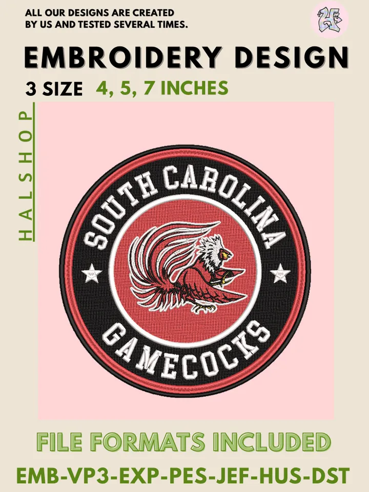 Jacksonville State Gamecocks NCAA Mascot Logo Embroidery Design – College Team Pattern, Machine Embroidery Files, 3 Sizes Digital Instant Download