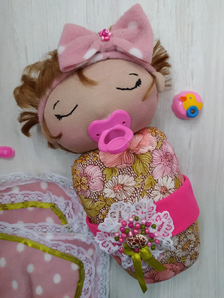doll with pacifier,newborn baby,in a blanket,baby doll,role-playing doll,newborn girl,sleeping baby,child of god,rag doll gift
