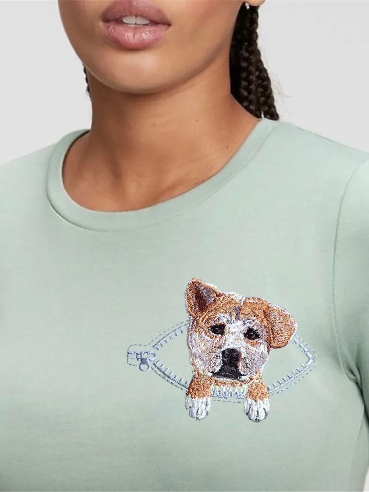 Hachiko in a zipper pocket Miniature realistic machine embroidery design Pet dog realistic pattern puppy embroidery motif