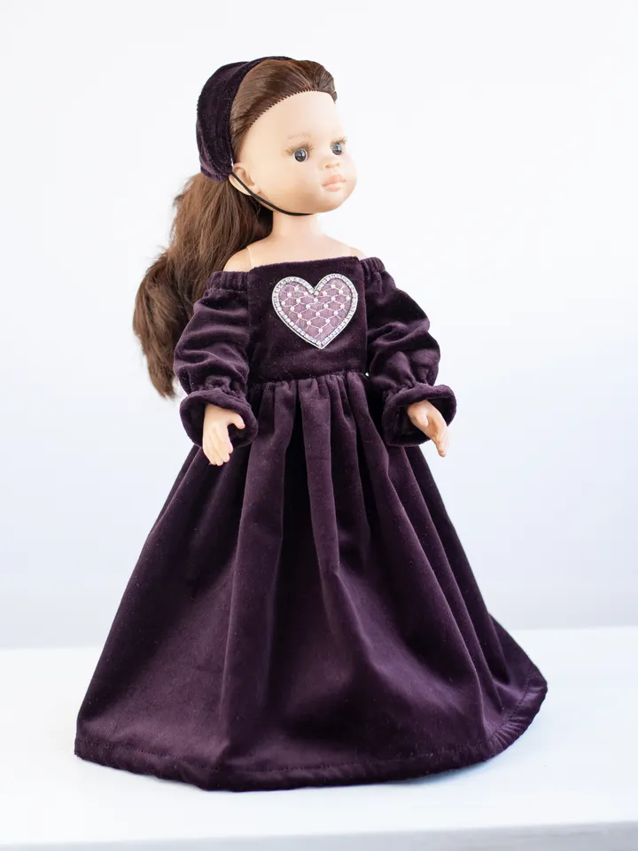 Fluffy long velvet dress for 13 inch dolls, Dianna Effner Little Darling, Paola Reina amigas, waist 13 - 14,5 cm