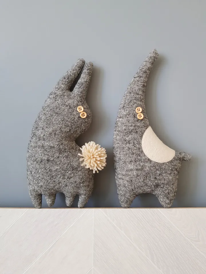 Gray elephant Sewing Pattern PDF, digital tutorial in english, stuffed animal diy