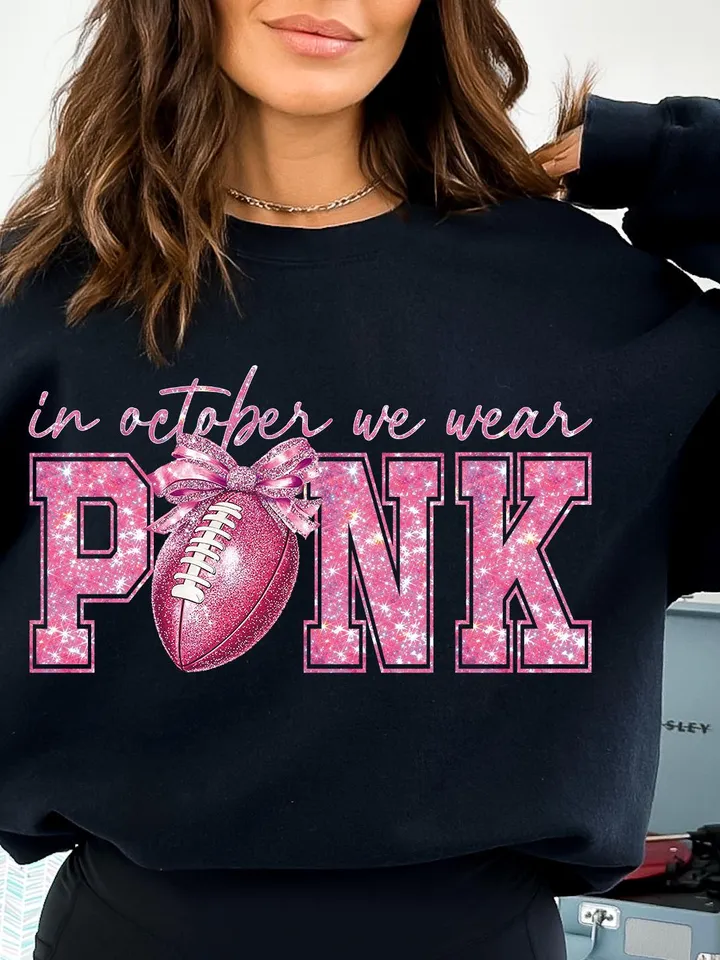In October We Wear Pink png, Football Pink Out png, Breast Cancer Football Png, Breast Cancer Awareness PNG, Pink Ribbon, Game Day Football