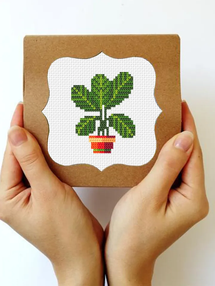 Mini plant cross stitch pattern download PDF, Small floral cross stitch chart, Quick cross stitch sampler, Potted plants embroidery PDF #P18