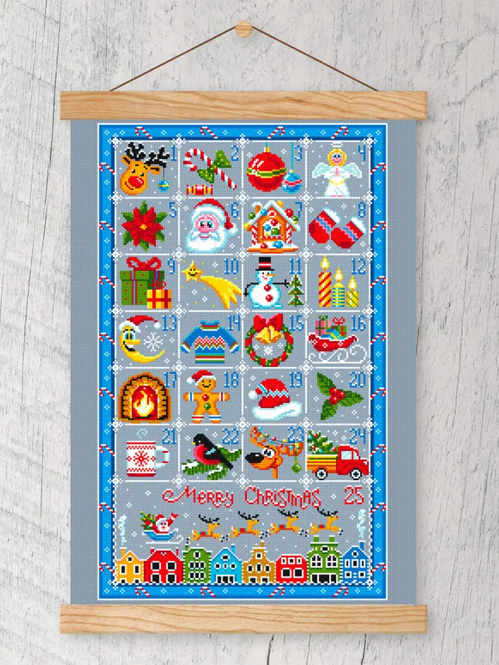 Christmas advent calendar cross stitch pattern PDF download Merry Christmas cross stitch chart, Christmas pattern digital PDF #N46