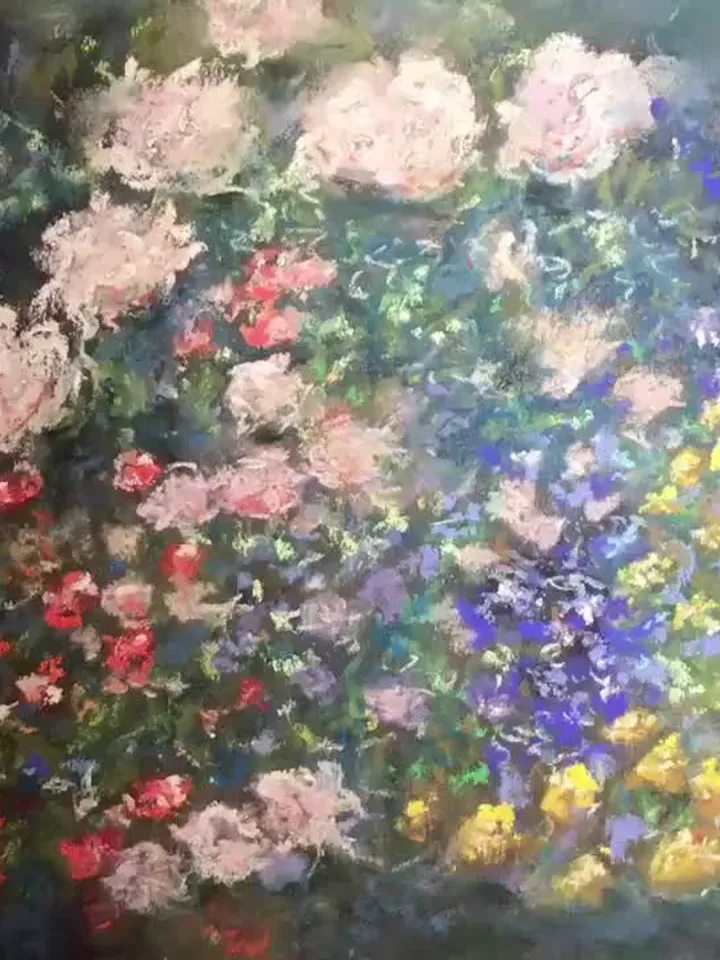 Flower garden,original soft pastel painting on sand paper,Flowers painting Klimt inspired,colourful soft pastel wall art,garden painting.