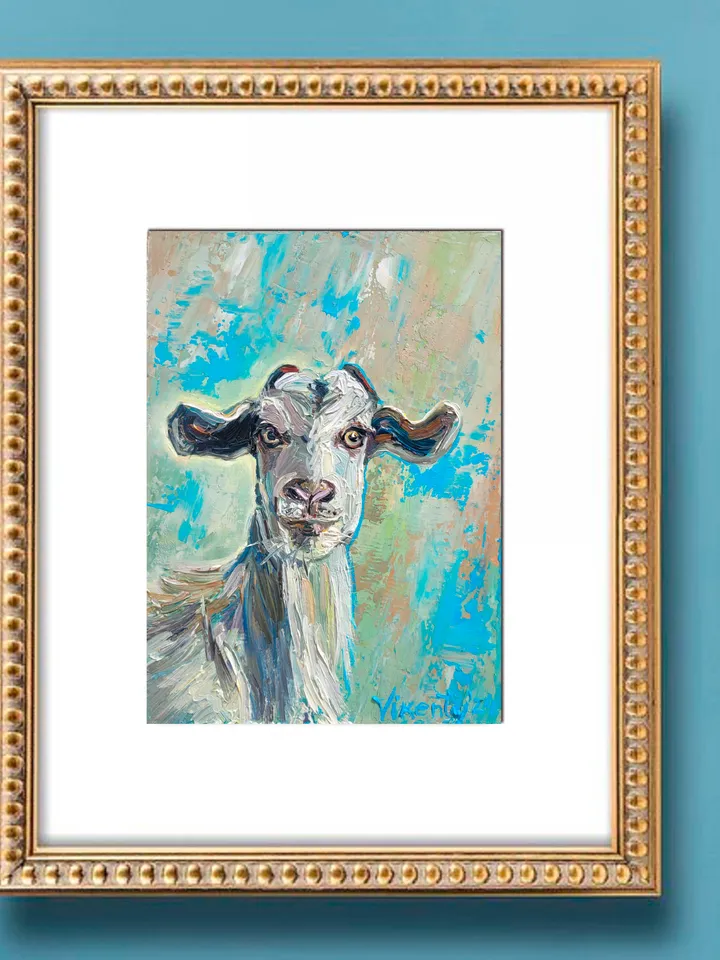 Goat Painting Farm Animal Original Art Impasto Oil Painting 5x7 Goat Artwork Animal Portrait Nursery Wall Art Rustic Home Decor Fine Art by ArtFromVictoria
