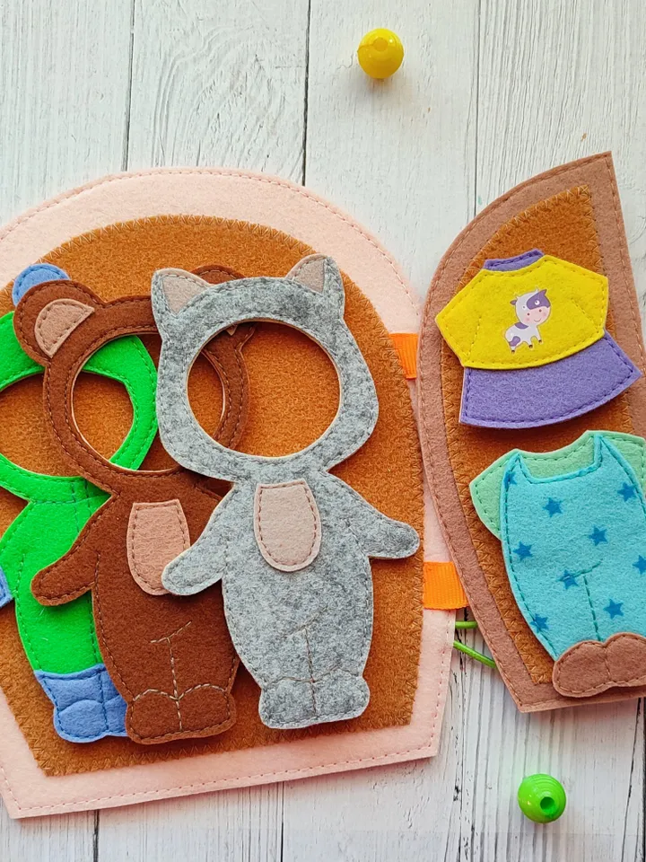Dollhouse pattern, Felt Bunny pattern and  8 sets of clothes, Felt dress up Doll pattern, Felt toy Pattern pdf for girl, Quiet book pattern