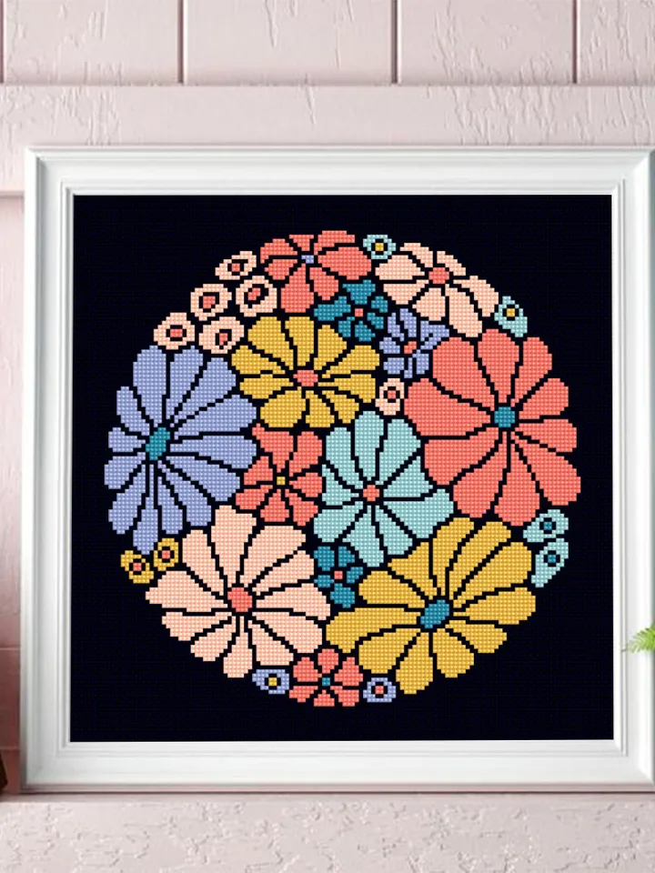 Abstract flowers cross stitch pattern PDF download Boho floral cross stitch chart, Flower pattern digital PDF, Beginner cross stitch #P46