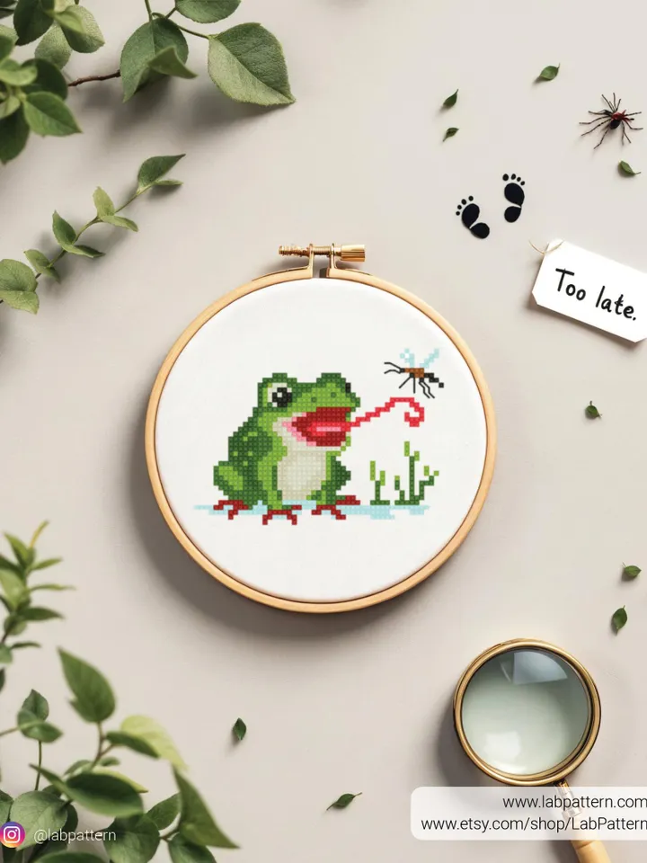 Frog Mosquito cross stitch pattern PDF – Green Frog embroidery - Instant download – Small Cross stitch patterns, Insect cross stitch, DIY