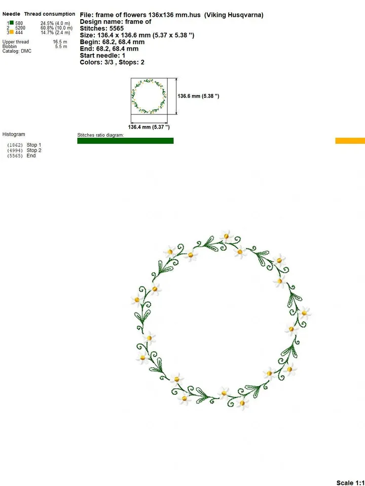 Floral wreath embroidery design Machine embroidery pattern 4 sizes, Circle frame of flowers embroidery files, Floral monogram download #R50
