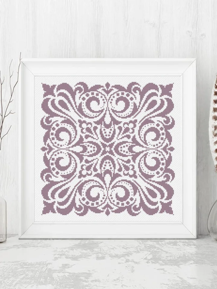 Square mandala cross stitch pattern PDF download Monochrome mandala embroidery PDF, Square ornament pattern for cross stitch pillow #M214