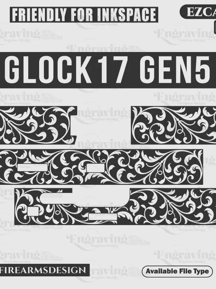 Glock17 Gen5 Scroll Work Design Svg,lasercut,laserengraving,fiberlaser,engravingfiles,laserpattern,engravingdesign,engravingpattern,metalart