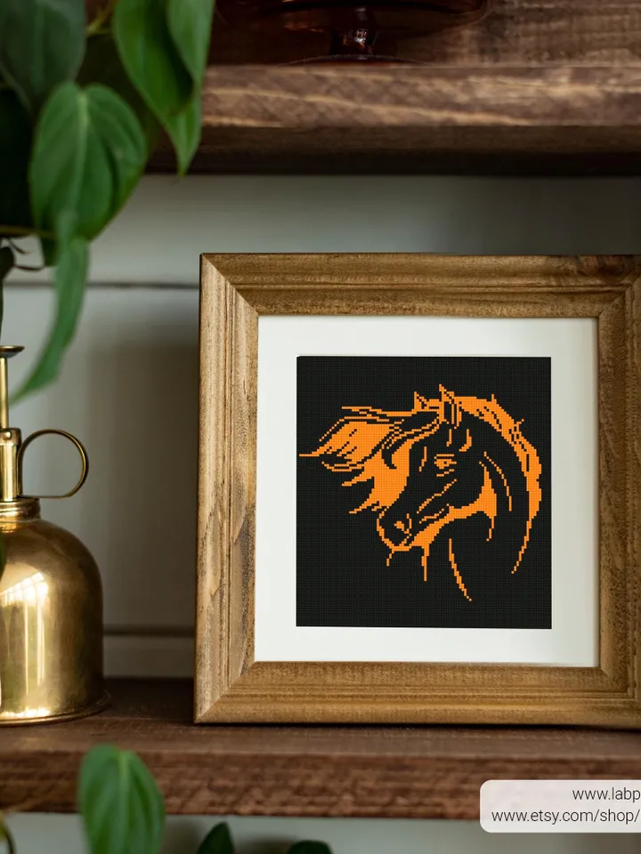 Horse 2 silhouette Cross stitch pattern, contemporary, Abstract, animals, beginner counted, modern chart, gift DIY, embroidery, instant PDF