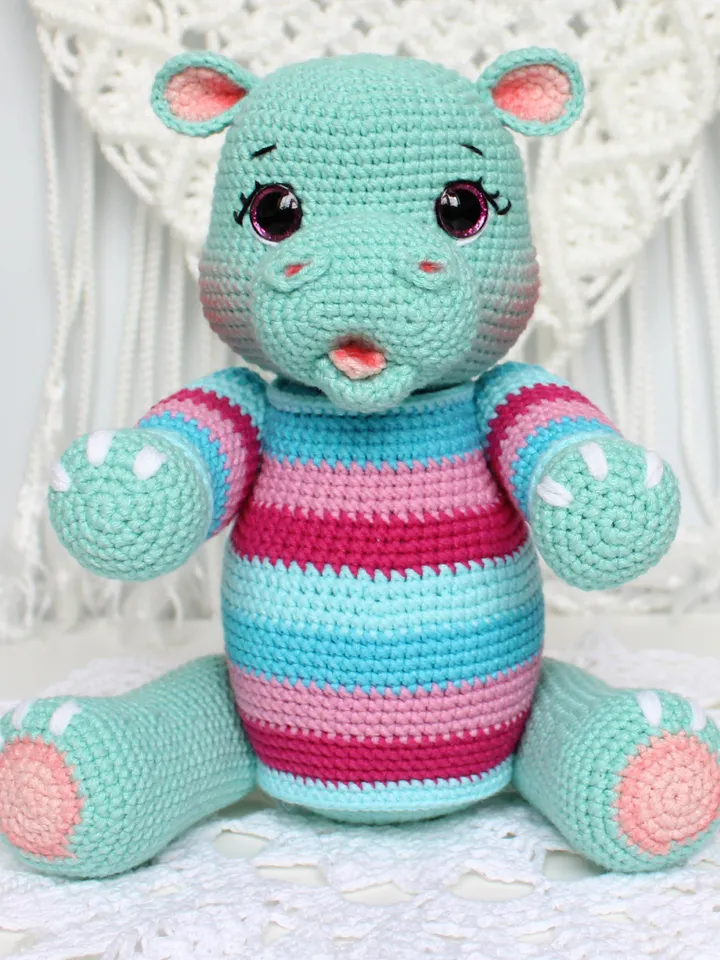 Hippo crochet pattern in English Amigurumi toy hippopotamus crochet tutorial