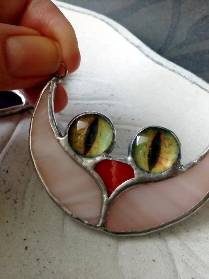 CAT necklace, cat eye pendant, cat mom necklace, cute cheshire cat, cat moon necklace, cat lovers jewelry