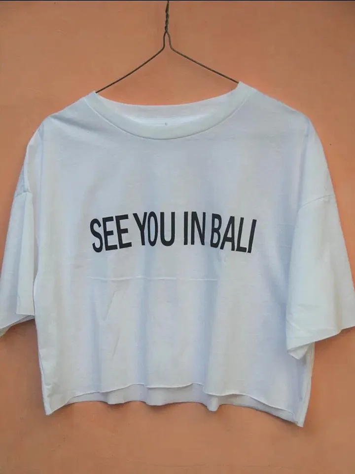 White Cotton Crop Top Tee | Women T-Shirt See You In Bali | Every Day Wear | Statement Tee | Gift For Her | Hadmade Clothing