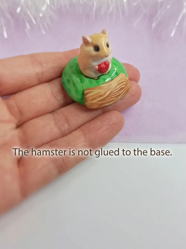 Small handmade hamster figurine on base with nameplate (US discount)