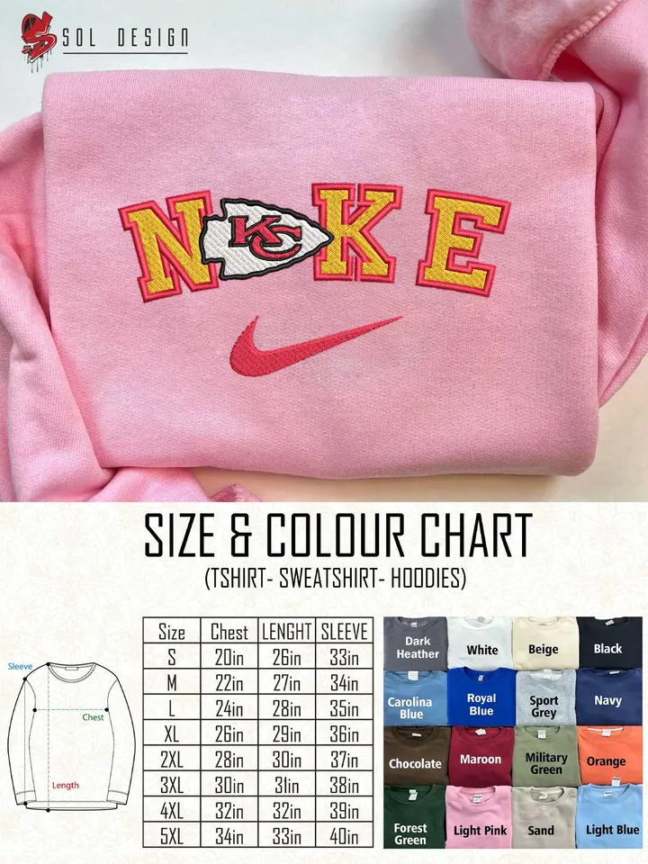 Ni.kee Kansas City Chiefs Embroidered Sweatshirt, NFL Chiefs Embroidered T Shirt, NFL Team Embroidered Sweater, NFL Kansas City Chiefs Shirt, Football Embroidered Hoodie