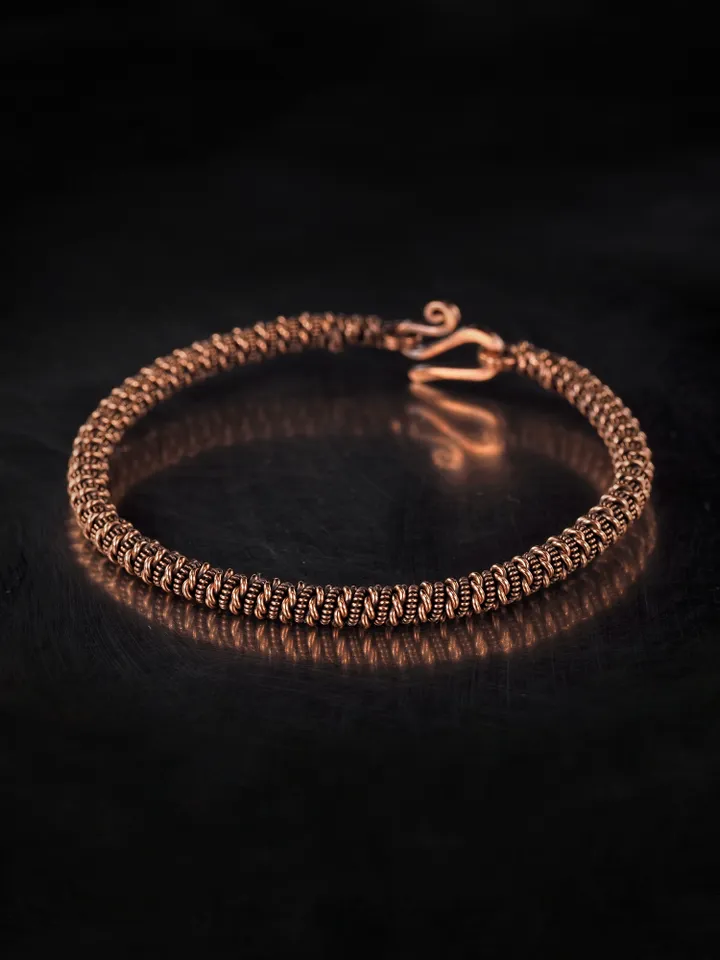Narrow wire wrapped copper bracelet Unique metal bangle Handmade jewelry