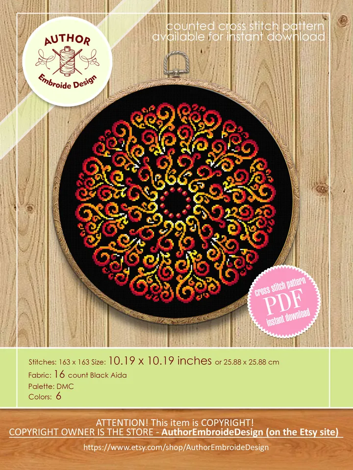 Colorful mandala cross stitch pattern PDF download Mandala ornament for hand embroidery PDF, Modern beginner stitch, DIY Home decor #M221