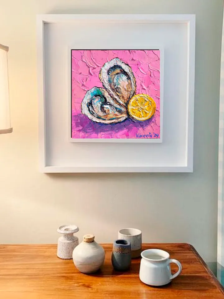 Oyster Painting Lemon Painting Impasto Oil Painting 8x8 Shell Original Art Kitchen Wall Art Seafood Art Coastal Artwork Oyster Food Painting by ArtFromVictoria