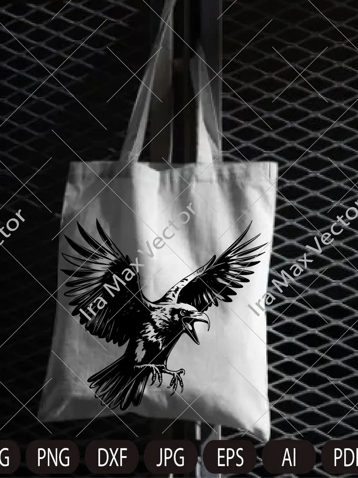 Raven svg, Raven Silhouette dxf, Raven clipart, Crow svg, bird svg, Crow flying svg, raven flying, Crow attacked, Raven attacked