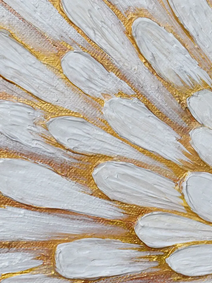 Gold and White Floral Wall Art Abstract Original Painting Textured artwork Modern wall decor
