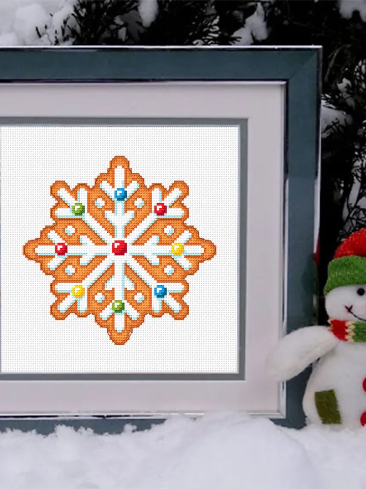 Gingerbread snowflake cross stitch pattern download PDF, Christmas gingerbread cross stitch chart, Small Christmas pattern digital PDF #N90