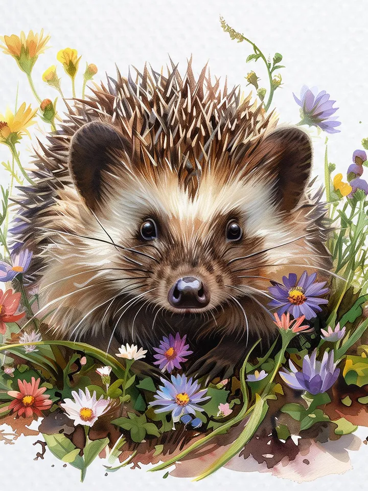 10 Cute Hedgehog PNG bundle, Printable Watercolor Floral Hedgehog Clipart for sublimation, Hedgehog in Grass png, Paper craft, junk journals