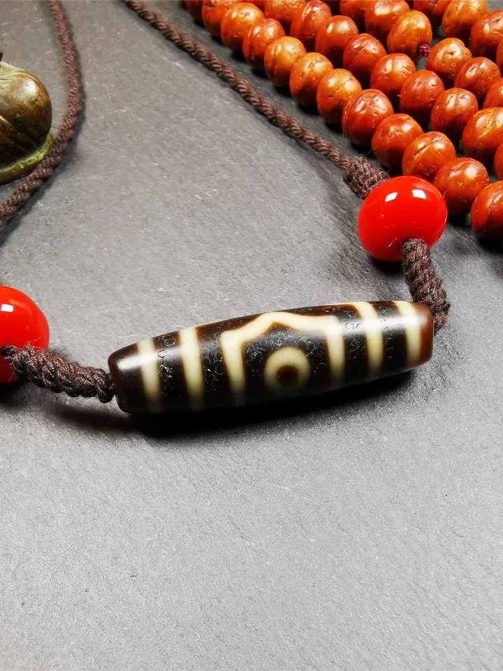 Gandhanra Antique Tibetan 3 Eyed Bead Necklace, 1.61&quot; × 0.43&quot;,30 Years Old